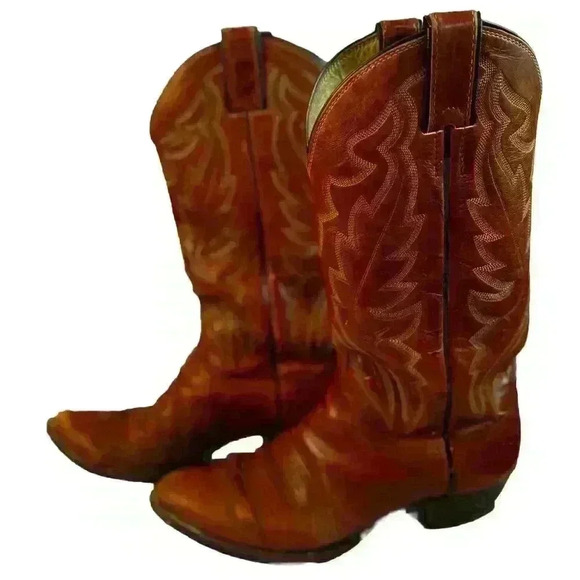Vintage Justin Style #1967 Western Cowboy Boot Men size 8 Chestnut Leather - Picture 3 of 6